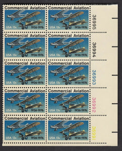 1976 Commercial Aviation Plate Block of 10 13c Postage Stamps - MNH, OG - Sc# 1684