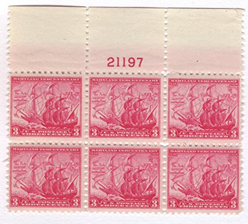 1934 Maryland Tercentenary Plate Block of 6 3c Postage Stamps - Scott736 - MNH,OG