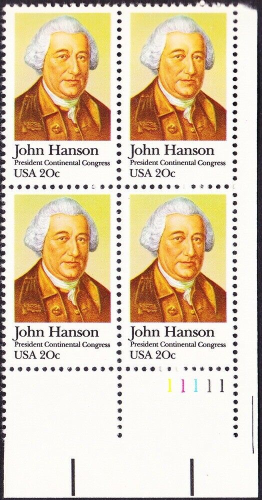 1981 John Hanson, Continental Congress Plate Block of 4 20c Postage Stamps - MNH, OG - Sc# 1941