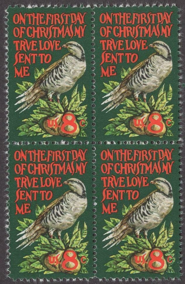 1971 -Christmas Partridge - Block Of 4 8c Postage Stamps - Scott 1445 - MNH, OG - CW298c
