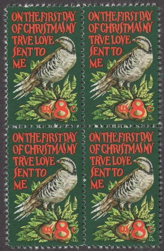 1971 -Christmas Partridge - Block Of 4 8c Postage Stamps - Scott 1445 - MNH, OG - CW298c