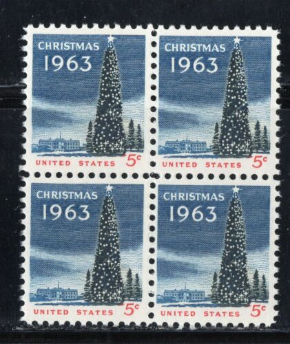 1963 Whitehouse Christmas Tree Block of 4 5c Postage Stamp - MNH, OG - Sc# 1240`- CX219b