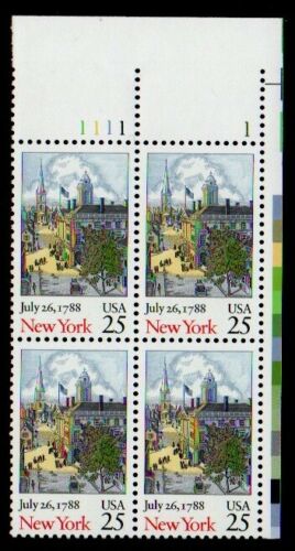 1988 - New York - Constitution Ratification Plate Block Of 4 25c Stamps - Scott 2346 - MNH, OG - CW321a