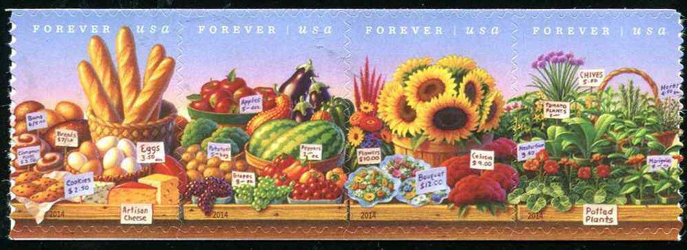 2014 Celebrating Farmers Markets Strip of 4 49c Postage Stamps - MNH, OG - Scott4912- 4915