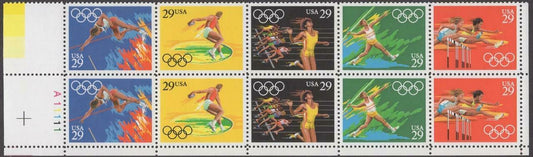 1991 Summer Olympics Of 1992 - Barcelona Plate Block of 10 29c Postage Stamps - MNH, OG - Scott 2553-2557