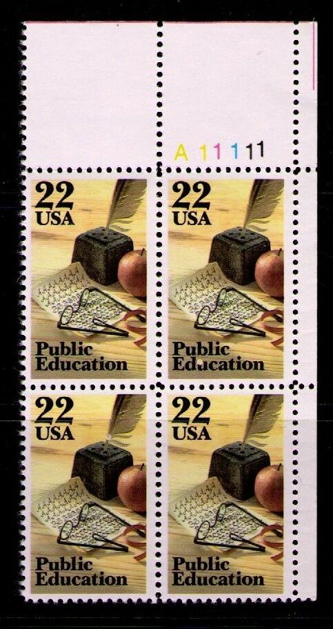 1985 Public Education Plate Block of 4 22c Postage Stamps - MNH, OG - Sc# 2159