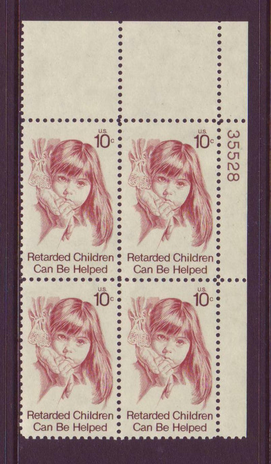 1974 "Help Retarded Children" Plate Block Of 4 10c Postage Stamps - MNH, OG - Scott 1549 - CX323