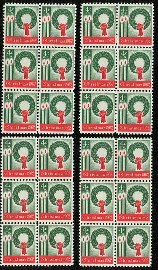 1962 Christmas Wreath For Decorating/Mailing Block Of 24 4c Postage Stamps Scott 1205 - MNH - CT83c