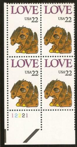 1986 Puppy Love Plate Block Of 4 22c Postage Stamps Scott 2202 - MNH, OG - CX872a