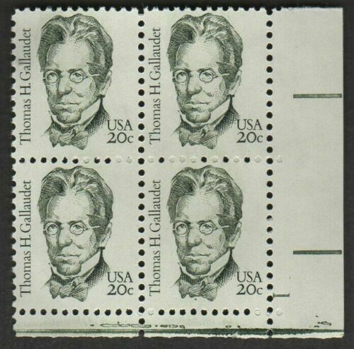 1983 Thomas H. Gallaudet Plate Block of 4 Postage Stamps - MNH, OG - Scott 1861