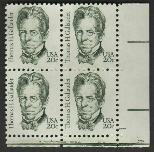 1983 Thomas H. Gallaudet Plate Block of 4 Postage Stamps - MNH, OG - Sc# 1861