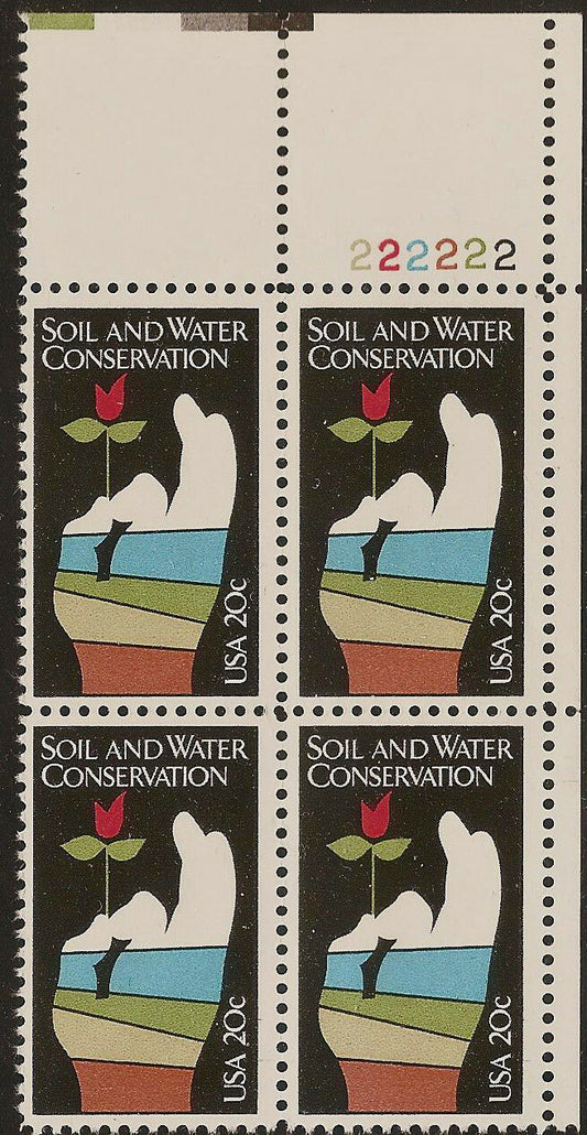 1984 Soil & Water Conservation Plate Block Of 4 20c Postage Stamps Scott 2074 - MNH, OG - CW254a