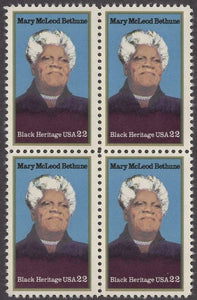 1985 Mary McLeod Bethune Block of 4 Postage Stamps - MNH, OG - Sc# 2137