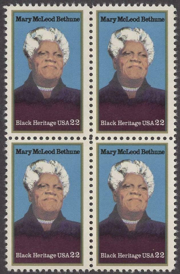 1985 Mary McLeod Bethune Block of 4 Postage Stamps - MNH, OG - Sc# 2137
