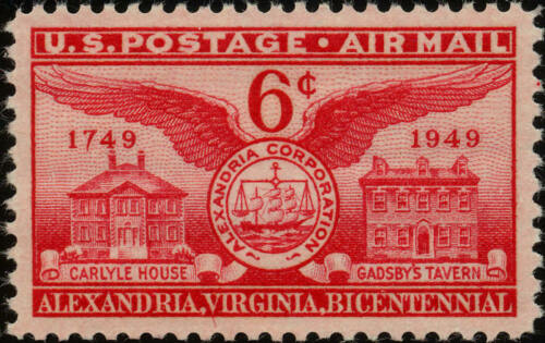 1949 Alexandria Airmail Single 6c Postage Stamp - MNH, OG - Sc# C40 - CX431a