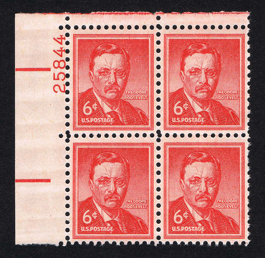 1954-68 Theodore Roosevelt Plate Block Of 4 6c Postage Stamps - Scott 1039 - MNH, OG - CX510