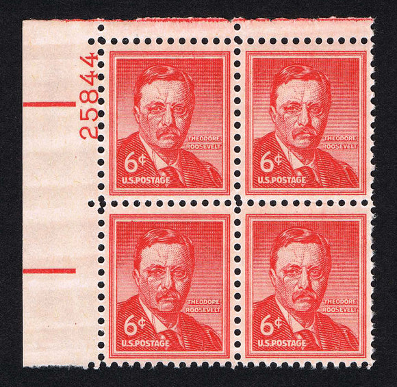 1954-68 Theodore Roosevelt Plate Block Of 4 6c Postage Stamps - Sc# 1039 - MNH, OG - CX510