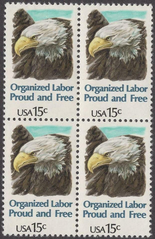 1980 Organized Labor Block Of 4 15c Postage Stamps - Scott 1831 - MNH, OG - CW21b