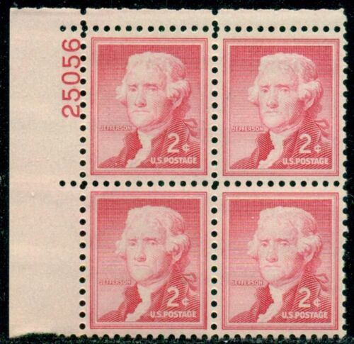 1954-68 Thomas Jefferson Plate Block Of 4 2c Postage Stamps - Scott 1033 - MNH, OG - CX567