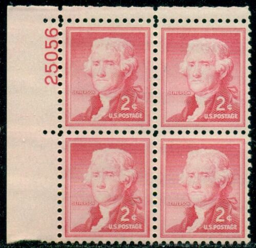 1954-68 Thomas Jefferson Plate Block Of 4 2c Postage Stamps - Sc# 1033 - MNH, OG - CX567