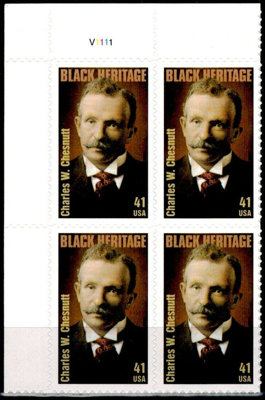 2008 - Charles Chesnutt Plate Block Of 4 41c Postage Stamps - Scott 4222 - MNH, OG - DC104