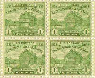 1933 Fort Dearborn Block of  4  1c  Postage Stamps  -Scott728 - MNH,OG