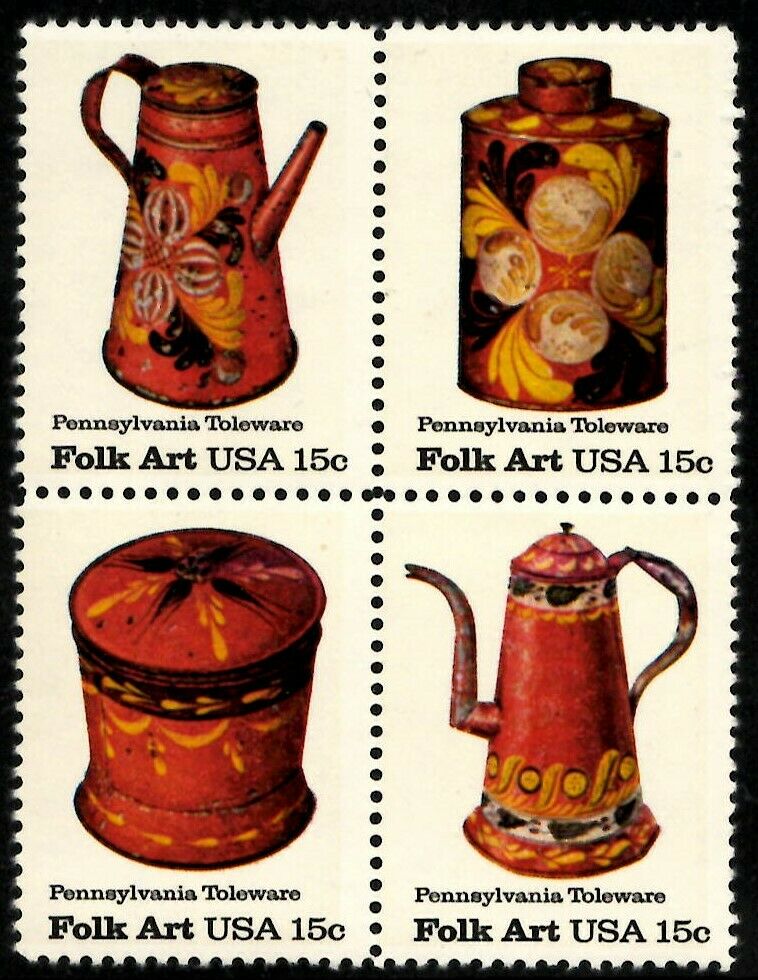 1979 Folk Art Plate Block Of 4 15c Postage Stamps - Scott 1775-1778 - MNH, OG - CW29b