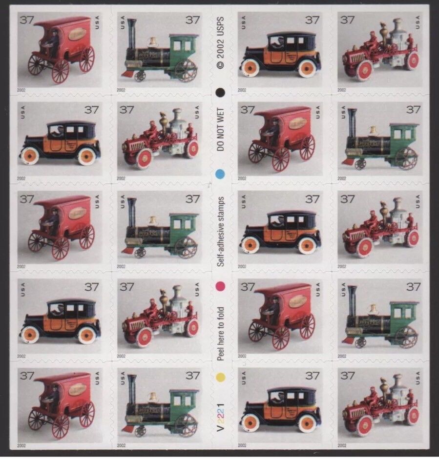 2002-2003 Antique Toys Booklet Of 20 37c Postage Stamps - MNH, OG - Scott 3642 - 3645e - CX81