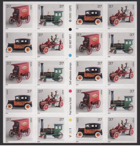 2002-2003 Antique Toys Booklet Of 20 37c Postage Stamps - MNH, OG - Scott 3642 - 3645e - CX81