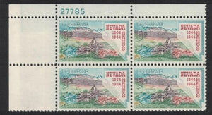 1964 Nevada Statehood Plate Block Of 4 5c Postage Stamps - MNH, OG - Sc# 1248 - CX223