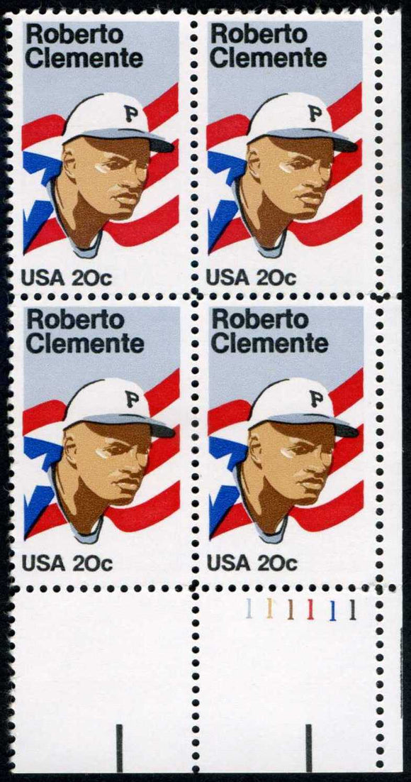 1984 Roberto Clemente Plate Block Of 4 20c Postage Stamps - MNH, OG - Scott# 2097 - DS194