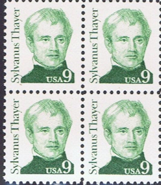 1985 Sylvanus Thayer Block of 4 9c Postage Stamps - MNH, OG - Scott 1852