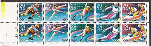 1992  Winter Olympics - 10 Stamp Plate Block of 29c Postage Stamps  - Sc# 2611-5 -  MNH,OG