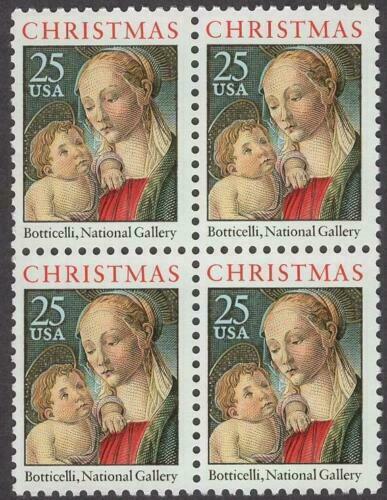 1988 Christmas Madonna Painting By Botticelli Block Of 4 25c Postage Stamps Scott 2399 - MNH, OG - CW491