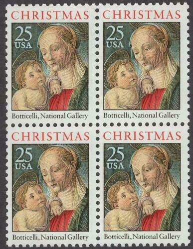 1988 Christmas Madonna Painting By Botticelli Block Of 4 25c Postage Stamps - Sc 2399 - MNH, OG - CW491