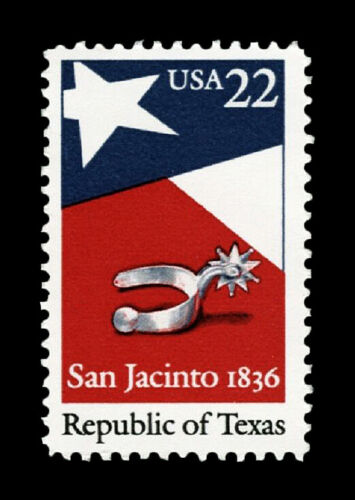 1986 San Jacinto, Texas Single 22c Postage Stamp - Scott 2204 - MNH, OG - CX878