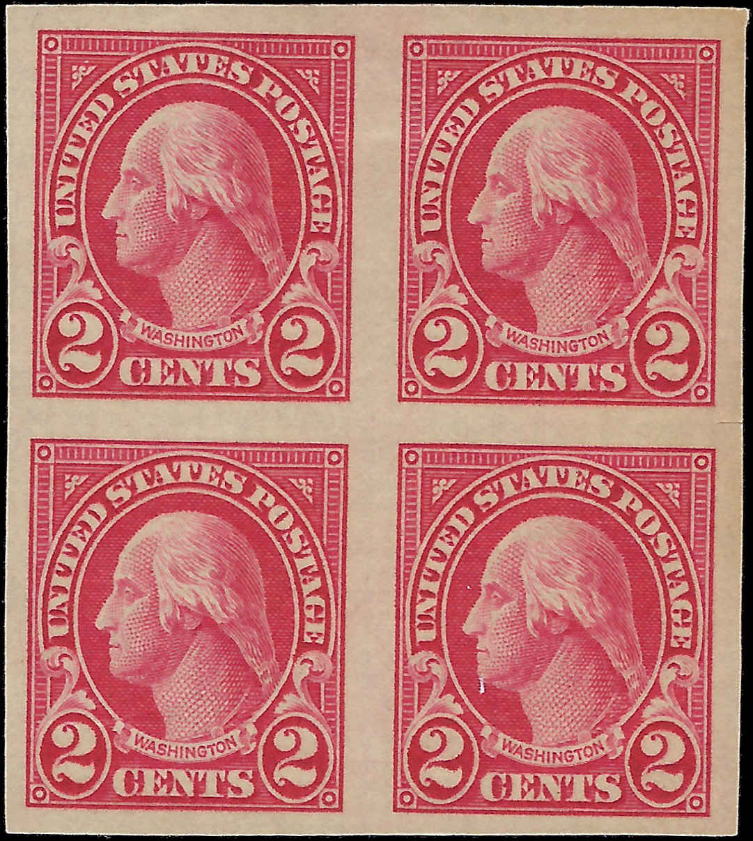VEGAS - 1923-25 - Scott577 2c Washington Imperf Block - Superior Centering!, MH OG