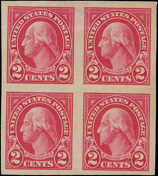 VEGAS - 1923-25 - Scott577 2c Washington Imperf Block - Superior Centering!, MH OG
