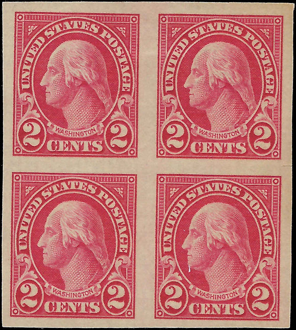 VEGAS - 1923-25 - Scott577 2c Washington Imperf Block - Superior Centering!, MH OG