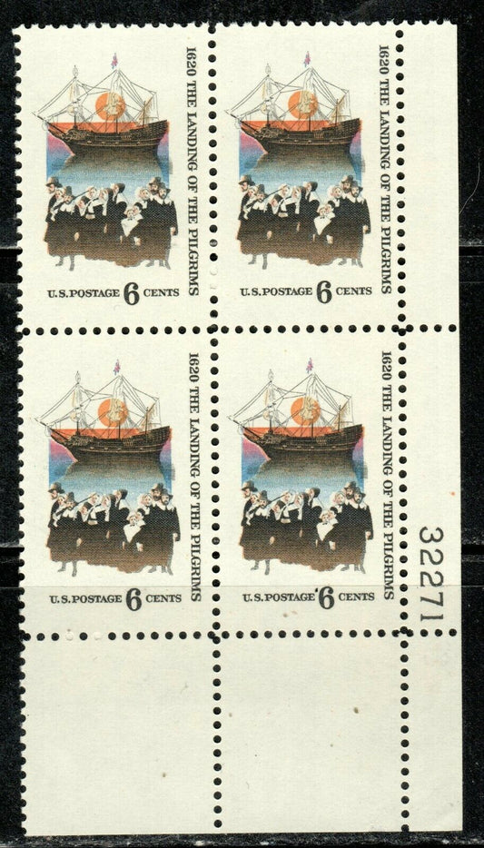 1970 Landing Of The Pilgrims In 1620 - Thanksgiving - Plate Block Of 4 6c Postage Stamps - Scott 1420 - MNH, OG - CX518