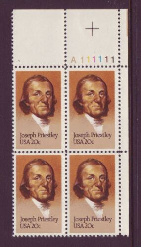 1983 Joseph Priestley Plate Block Of 4 20c Postage Stamps Scott 2038 - MNH, OG - CW247a