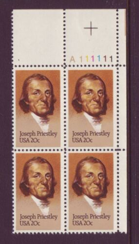 1983 Joseph Priestley Plate Block Of 4 20c Postage Stamps Sc# 2038 - MNH, OG - CW247a