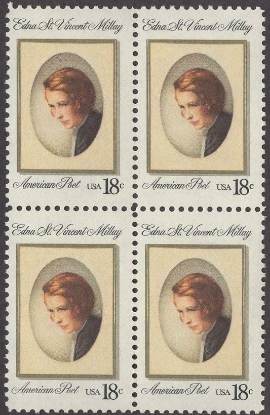 1981 Edna Millay, Poet Playwright Block Of 4 18c Postage Stamps Scott 1926 - MNH - CW476b