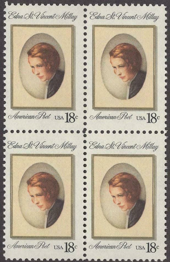 1981 Edna Millay, Poet Playwright Block Of 4 18c Postage Stamps - Sc 1926 - MNH - CW476b