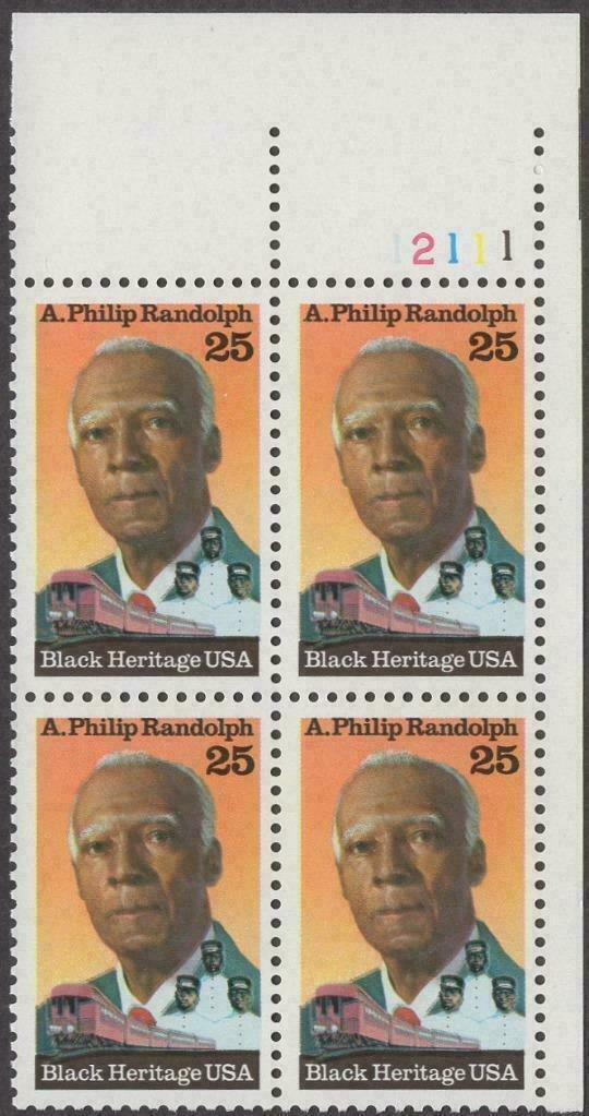 1989 A. Philip Randolph Plate Block Of 4 25c Postage Stamps - MNH, OG - Sc# 2402 - CW392b