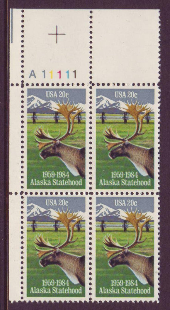 1984 Alaska Statehood Plate Block of 4 20c Postage Stamps - MNH, OG - Sc# 2066