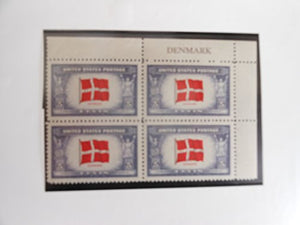 1943  Flag of Denmark Block of 4 5c Postage Stamps - Sc# 920 -  MNH,OG
