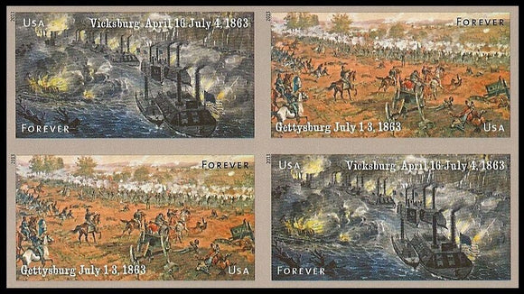 2013 Civil War Sesquicentennial Block of 4 46c Postage Stamps - MNH, OG - Scott 4787-4788