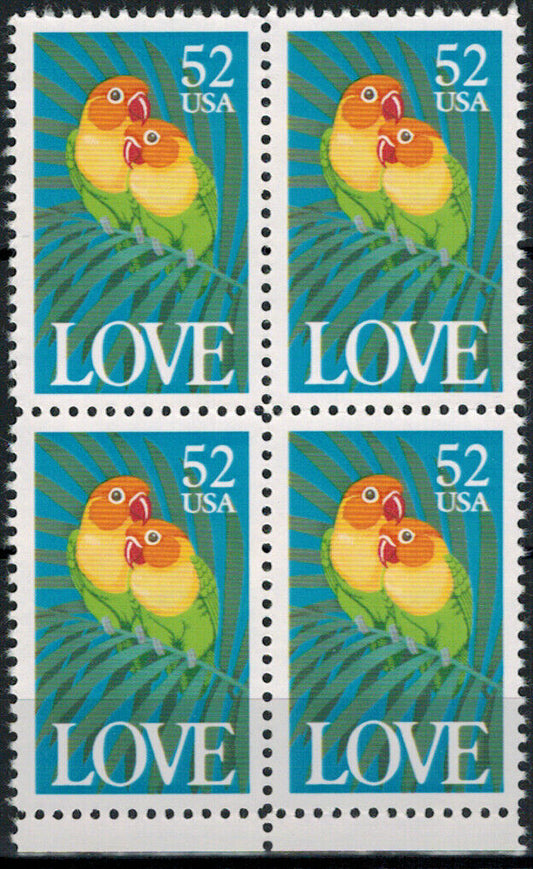 1991 Love Birds Block Of 4 52c Postage Stamps Scott 2537 - MNH - CW410b