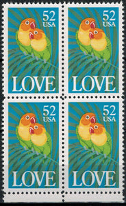 1991 Love Birds Block Of 4 52c Postage Stamps - Sc 2537 - MNH - CW410b